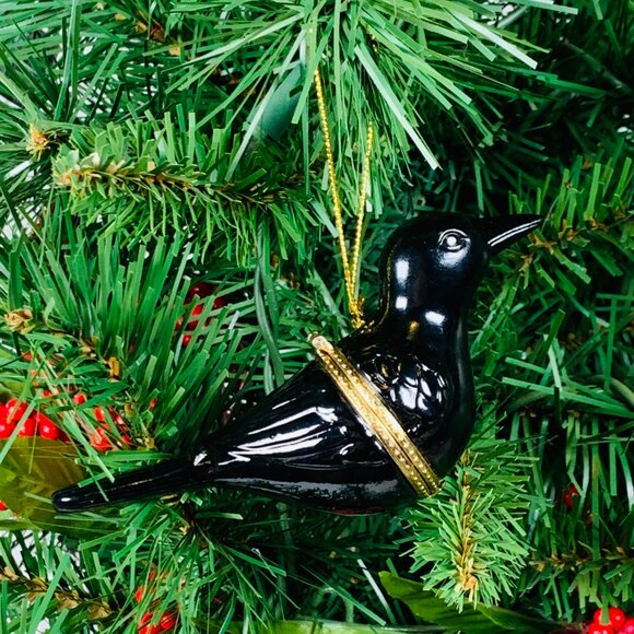Black Crow Raven Porcelain Hinged Surprise Gift Trinket Box Christmas Ornament - Picture 5 of 9